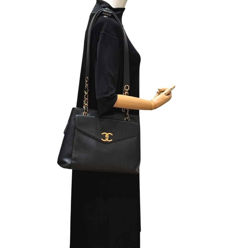 CHANEL Vintage Black Caviar Leather CC Shoulder Tote Bag Gold Hardware - Picture 3 of 16